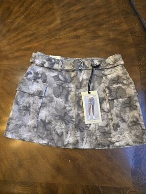 Tie-Dye Cargo Mini Skirt with Belt - Gray
